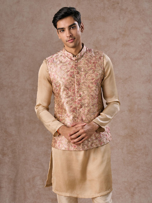 Manyavar Elegant Beige Nehru Jacket