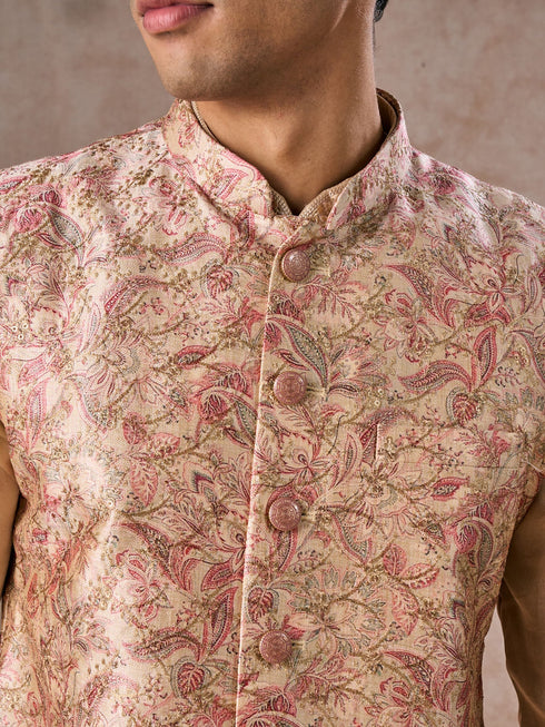 Manyavar Elegant Beige Nehru Jacket
