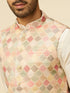 Manyavar Beige Multi Colored Grid Patterned Jacket Set