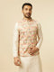 Manyavar Beige Multi Colored Grid Patterned Jacket Set
