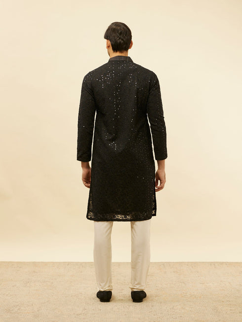 Manyavar Jet Black Chikankari Sequinned Kurta Set
