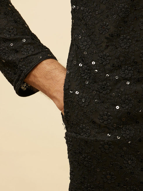Manyavar Jet Black Chikankari Sequinned Kurta Set