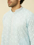 Manyavar Tropical Blue Floral Chikankari Embroidered Kurta Set