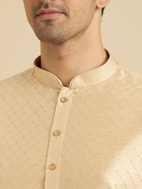 Manyavar Light Cream Embroidered Kurta Set