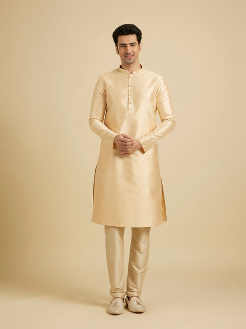 Manyavar Light Cream Embroidered Kurta Set