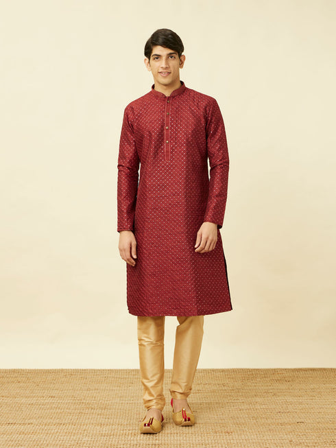 Manyavar Chilli Pepper Red Diamond Patterned Kurta Set