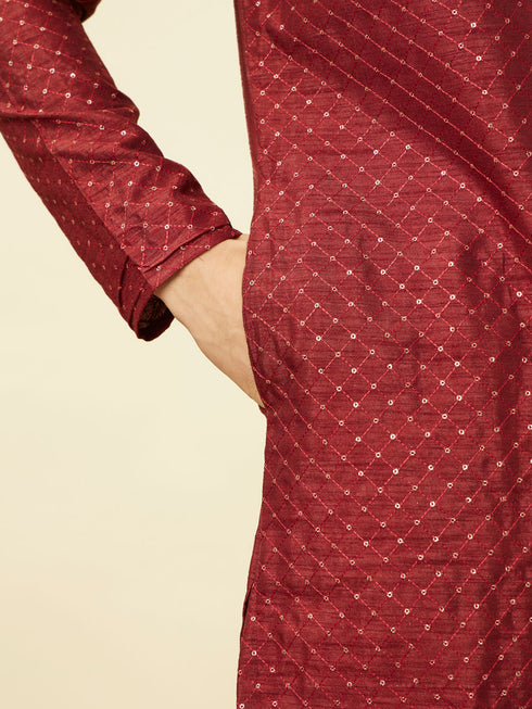 Manyavar Chilli Pepper Red Diamond Patterned Kurta Set