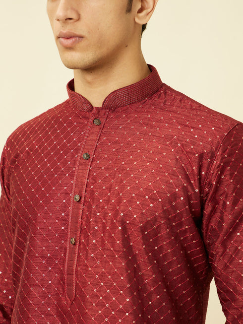 Manyavar Chilli Pepper Red Diamond Patterned Kurta Set