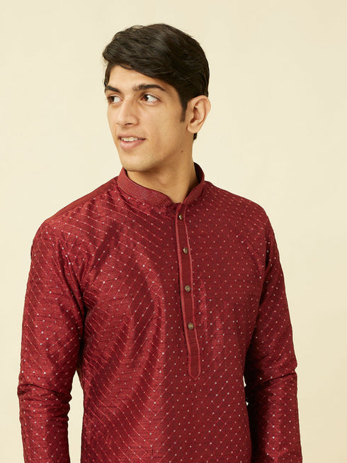Manyavar Chilli Pepper Red Diamond Patterned Kurta Set