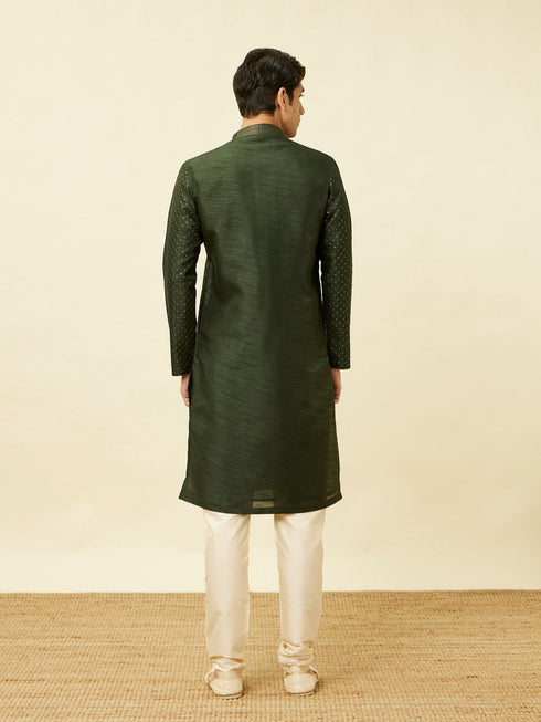 Manyavar Dark Green Lattice Patterned Sequined Kurta Set