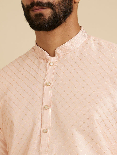 Manyavar Light Pink Sequins Kurta Pajama
