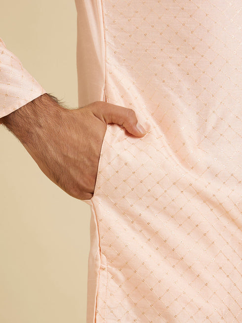 Manyavar Light Pink Sequins Kurta Pajama