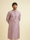 Manyavar Soft Lilac Jaal Sequinned Kurta Set with Striped Collar