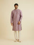 Manyavar Soft Lilac Jaal Sequinned Kurta Set with Striped Collar