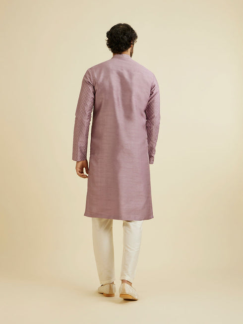 Manyavar Soft Lilac Jaal Sequinned Kurta Set with Striped Collar
