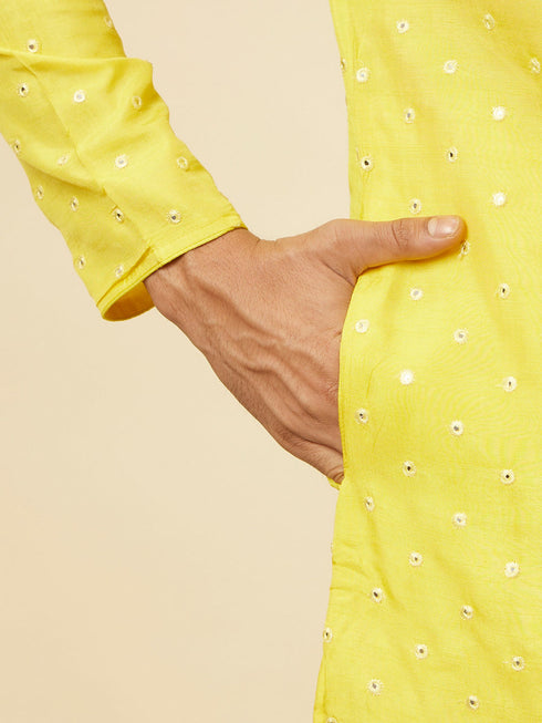 Manyavar Blazing Yellow Embroidered Sequinned Kurta Set