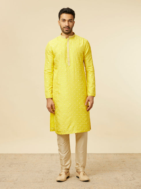 Manyavar Blazing Yellow Embroidered Sequinned Kurta Set
