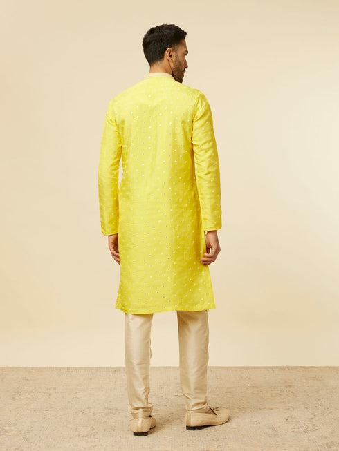 Manyavar Blazing Yellow Embroidered Sequinned Kurta Set