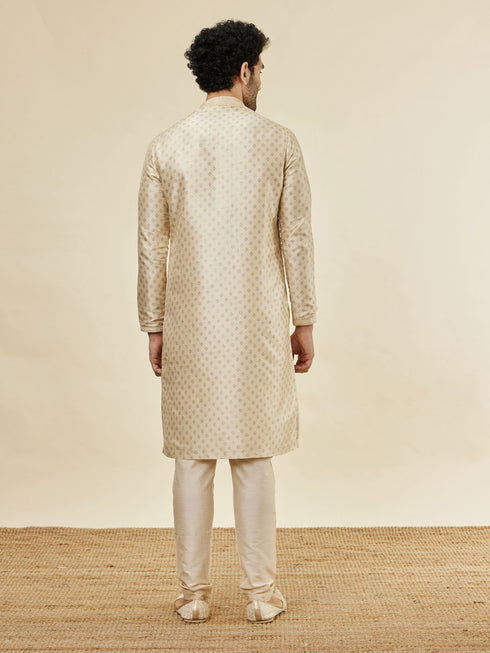 Manyavar Biscuit Cream Shankh Patterned Kurta Set