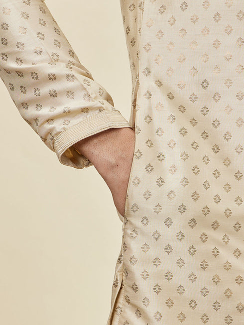 Manyavar Biscuit Cream Shankh Patterned Kurta Set