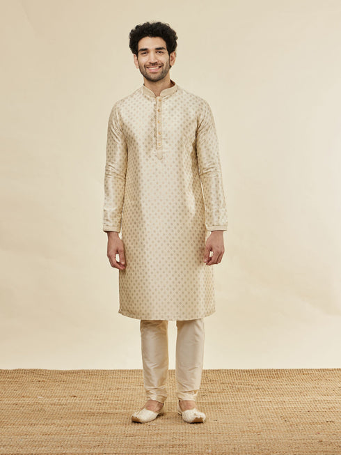 Manyavar Biscuit Cream Shankh Patterned Kurta Set