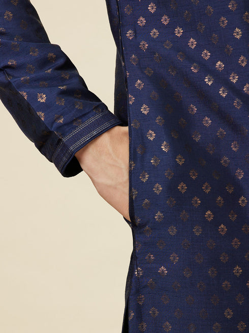 Manyavar Navy Blue Shankh Patterned Kurta Set