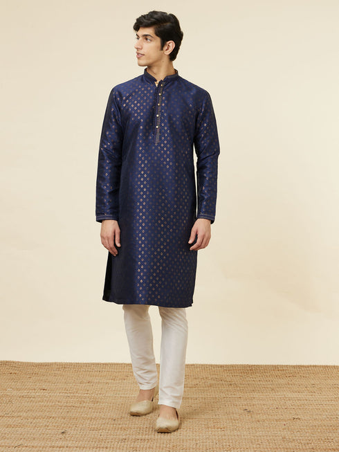 Manyavar Navy Blue Shankh Patterned Kurta Set