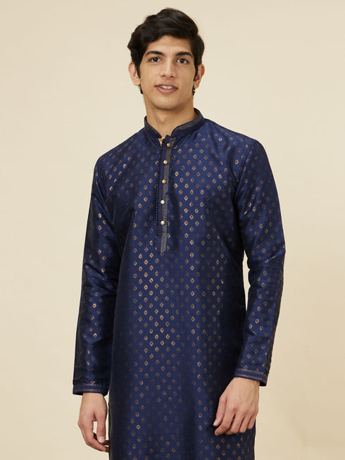 Manyavar Navy Blue Shankh Patterned Kurta Set
