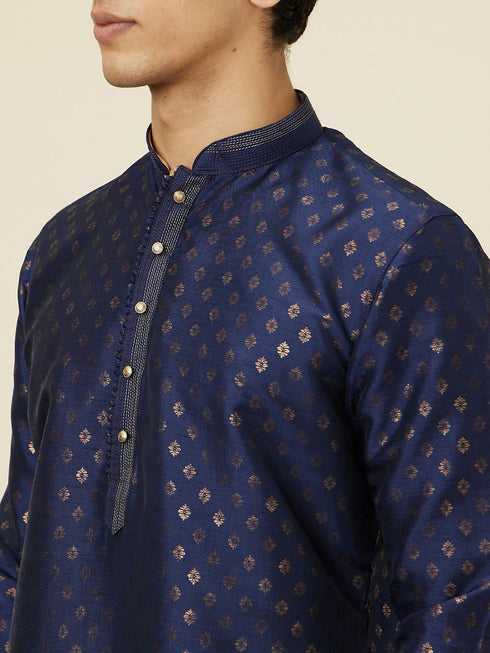 Manyavar Navy Blue Shankh Patterned Kurta Set