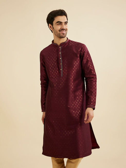 Manyavar Royal Maroon Printed Kurta Set