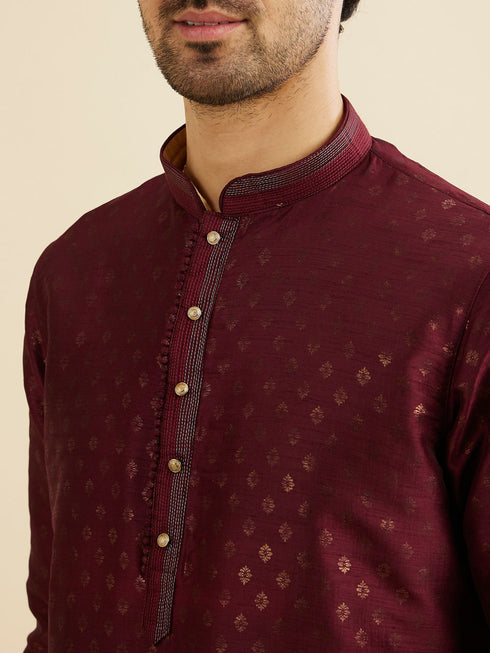 Manyavar Royal Maroon Printed Kurta Set
