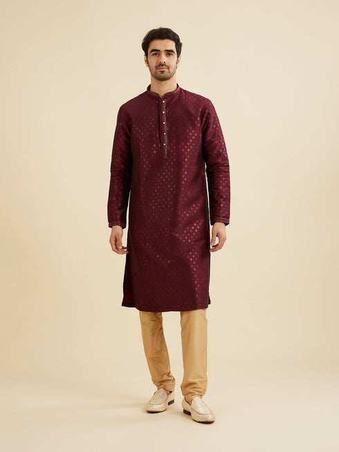 Manyavar Royal Maroon Printed Kurta Set