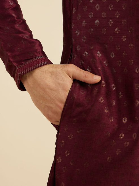 Manyavar Royal Maroon Printed Kurta Set