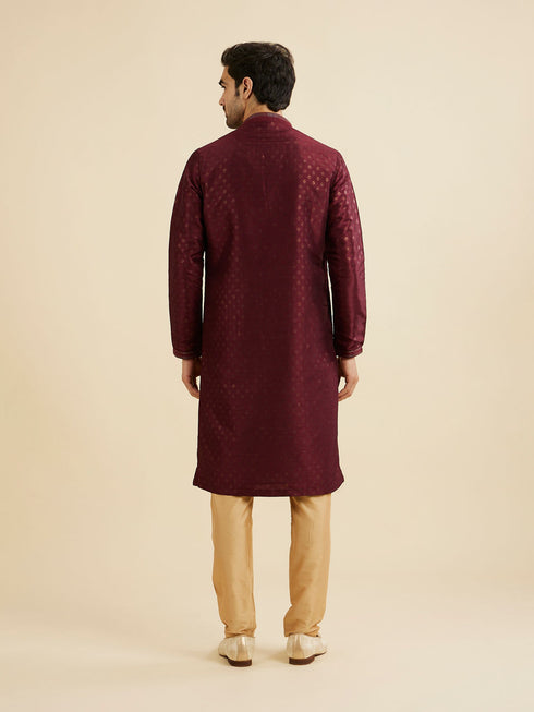 Manyavar Royal Maroon Printed Kurta Set