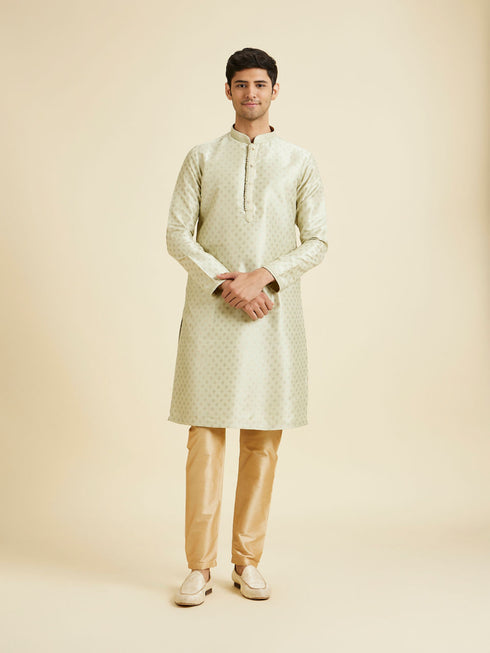Manyavar Pista Green Foil Print Kurta Set