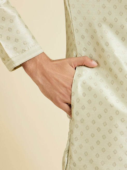 Manyavar Pista Green Foil Print Kurta Set
