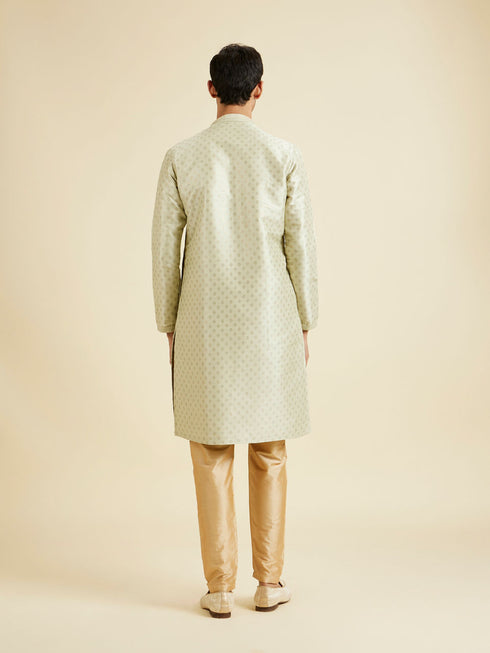Manyavar Pista Green Foil Print Kurta Set