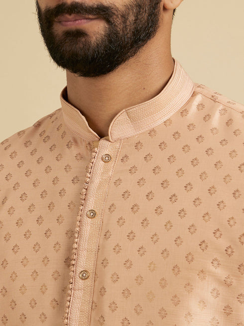 Manyavar Faded Pink Foil Print Kurta Pajama