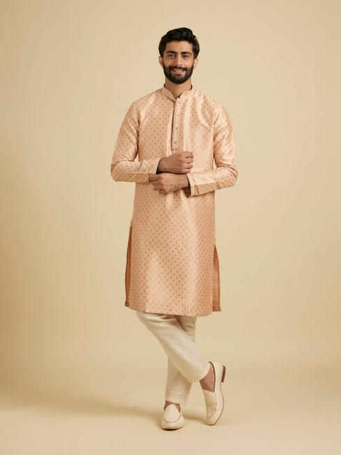 Manyavar Faded Pink Foil Print Kurta Pajama