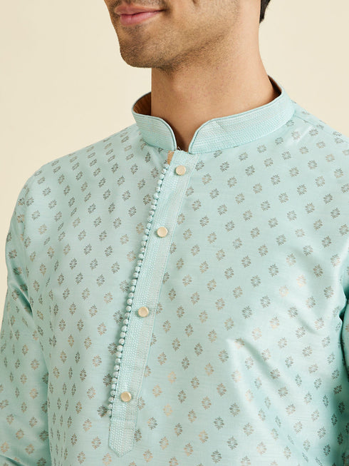 Manyavar Sea Green Kurta Pajama With Golden Motifs