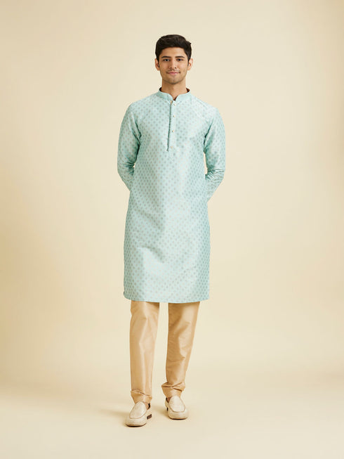 Manyavar Sea Green Kurta Pajama With Golden Motifs