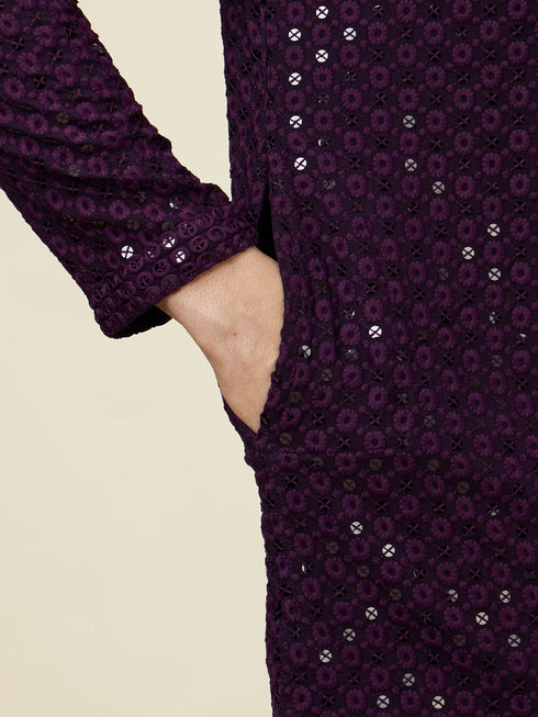 Manyavar Jamun Purple Sequin Embellished Chikankari Kurta Set