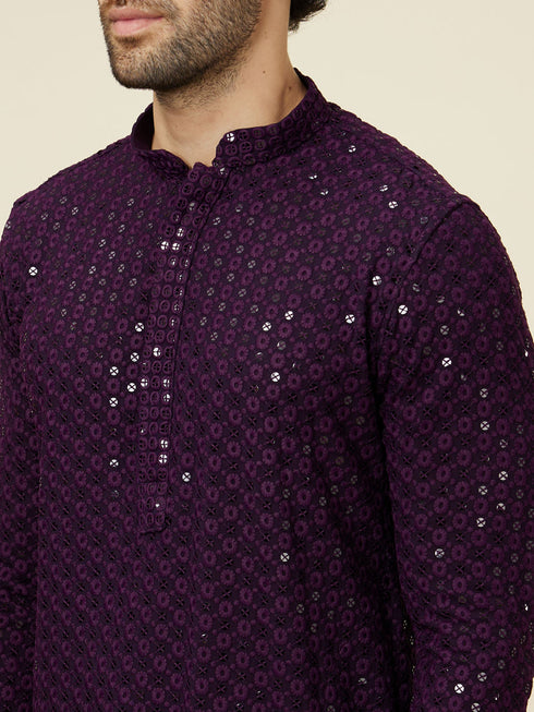 Manyavar Jamun Purple Sequin Embellished Chikankari Kurta Set