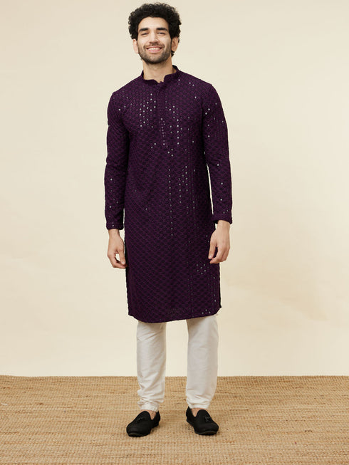Manyavar Jamun Purple Sequin Embellished Chikankari Kurta Set