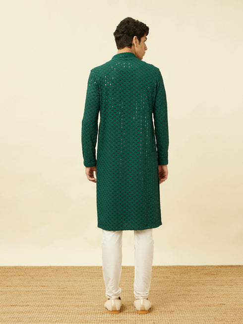 Manyavar Forest Green Chikankari Embroidered Sequined Kurta Set