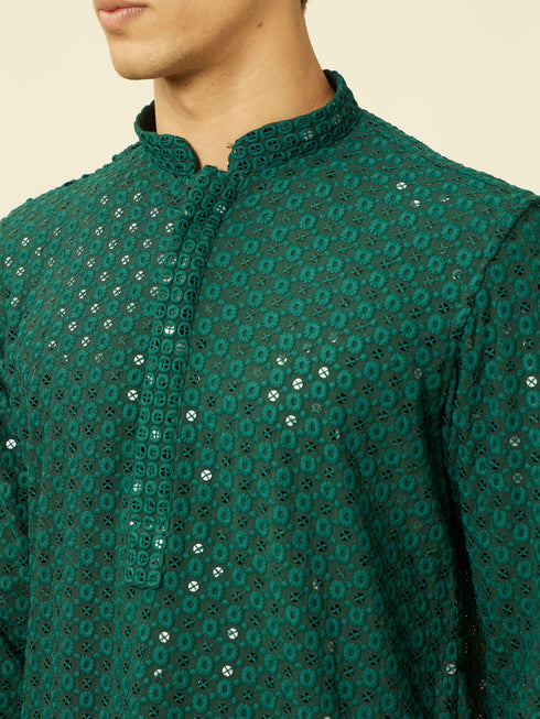 Manyavar Forest Green Chikankari Embroidered Sequined Kurta Set