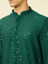 Manyavar Forest Green Chikankari Embroidered Sequined Kurta Set