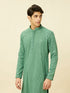 Manyavar Pastel Turquoise Blue Floral Chikankari Patterned Kurta Set