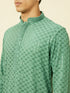 Manyavar Pastel Turquoise Blue Floral Chikankari Patterned Kurta Set