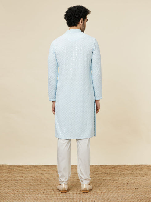 Manyavar Powder Blue Sequin Embellished Chikankari Kurta Set